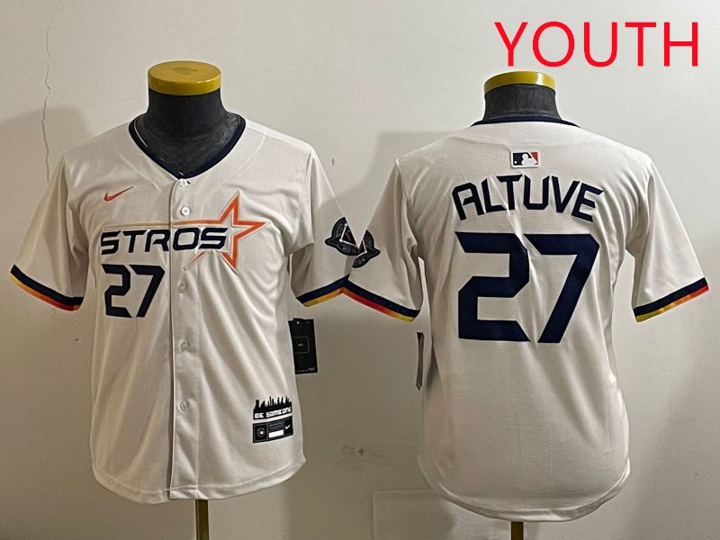 Youth Houston Astros #27 Altuve Cream Three generations Joint Name 2025 Nike MLB Jersey style 412->youth mlb jersey->Youth Jersey